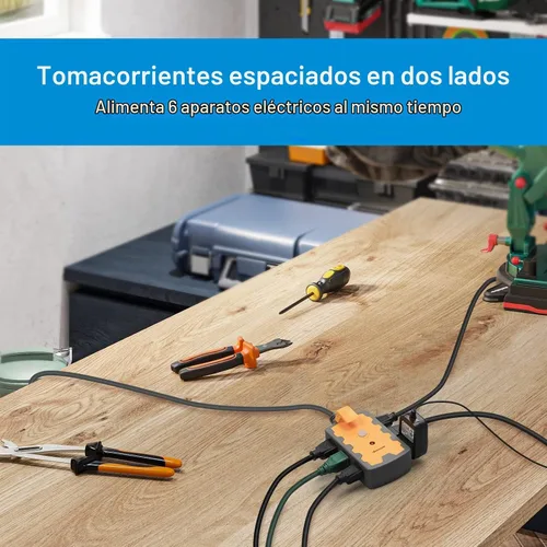 Vista 4 de DEWENWILS Tira de alimentación para taller, tira de 6 salidas con cable de extensión de 15 pies, calibre 14/3C resistente, cable de alimentación