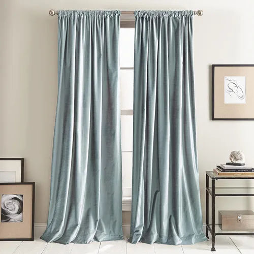 Vista 8 de Cortinas DKNY Modernas con Nudos de Terciopelo Forrado, Paneles Pares, 108", Carbón Gris antracita