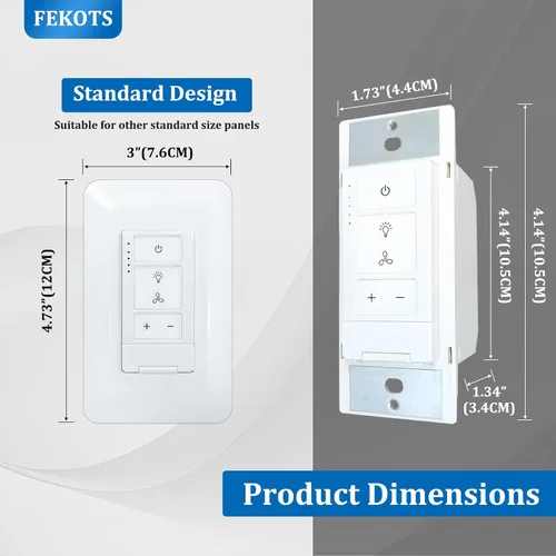 Vista 7 de Control universal de ventilador de techo e interruptor de luz regulador, control de pared de 4 velocidades, combo de ventilador de un solo polo e