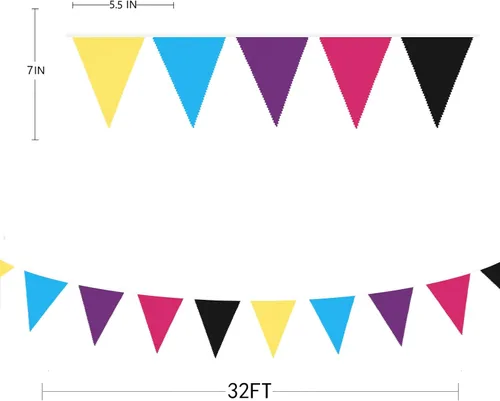 Vista 7 de pinkblume Decoraciones de fiesta de 32 pies de los 80, banderines triangulares, banderines de tela para guirnaldas de tela para 80, retro, hip hop