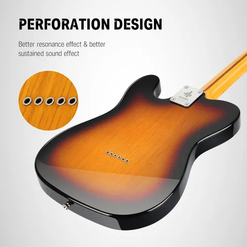 Vista 5 de Guitarra eléctrica Donner Jazz de 39 pulgadas TL Thinline F Hole para principiantes, tamaño grande, guitarra hueca con pastillas H-H, con bolso