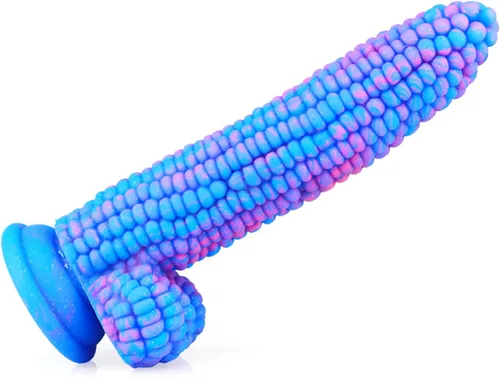Vista 6 de Monster Consolador Colorido Grano Grande Maíz Adulto Sexo Juguete con Fuerte Ventosa 8 Pulgadas Flexible Suave Consoladores Vegetales - Azul