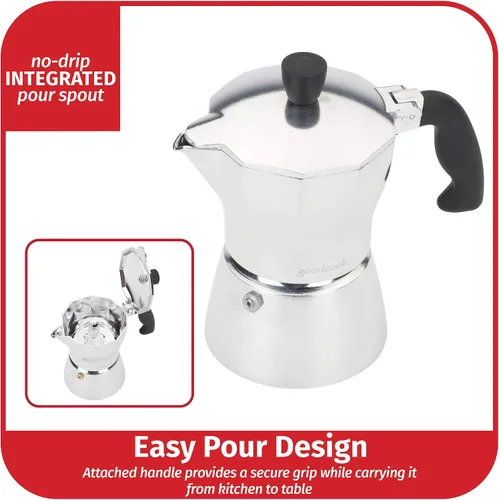 Vista 5 de Goodcook Koffe - Cafetera de 3 tazas de aluminio para café expreso, no eléctrica