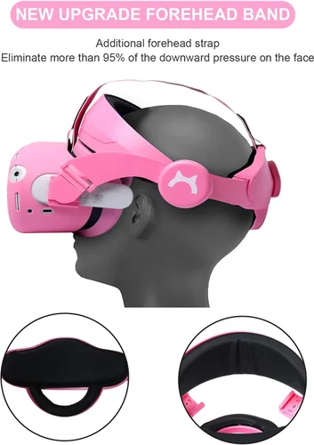 Vista 2 de MODJUEGO Head Strap for Oculus Quest 2 with Silicone Touch Controller Grip Cover,VR Shell Protector Cover & VR Face Cover 6 in1 Replacement Set