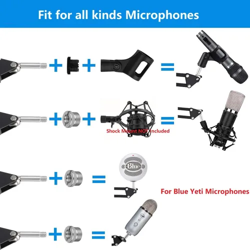 Vista 3 de Soporte de pared para micrófono, clip de soporte de micrófono de suspensión para bola de nieve Blue Yeti, transmisión de radio, sonido de voz