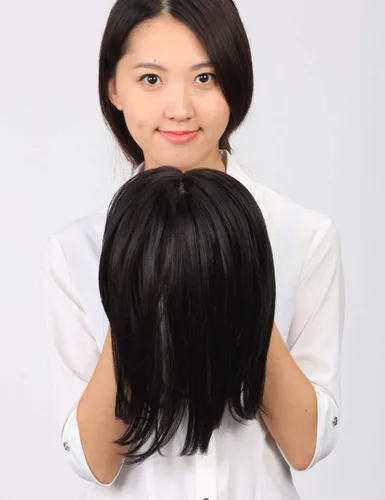 Vista 4 de Parte lateral recta superior clip en la frente postizo con flequillo para mujeres con cabello fino 10# marrón claro