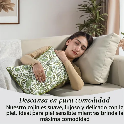 Vista 9 de CPC Funda de Cojín Verde Ágata 100% Algodón con Estampado en Bloque 12x20 pulgadas, Funda de Almohada Floral Boho Hecha a Mano, Ropa de Cama