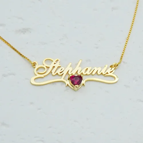 Vista 5 de 925 Sterling Silver Custom Name Necklace with Birthstone Heart, Personalized Jewelry for Women
