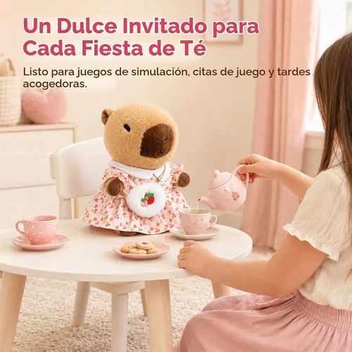 Vista 5 de Capybara - Juguete de peluche con 7 piezas de ropa y accesorios, lindo animal de peluche Capybara con trajes (marrón)