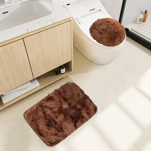 Vista 3 de Juego de alfombras de baño de 3 piezas, alfombra de baño ultra suave antideslizante, alfombra de baño de felpilla absorbente, alfombra lavable, Café