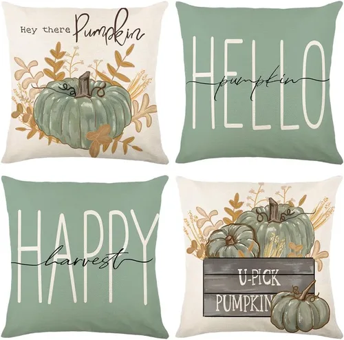 Vista 8 de Fundas de almohada de otoño con diseño de calabaza y hojas de arce naranja para el hogar, 18 x 18 pulgadas, decoración de agradecimientos bendecidos