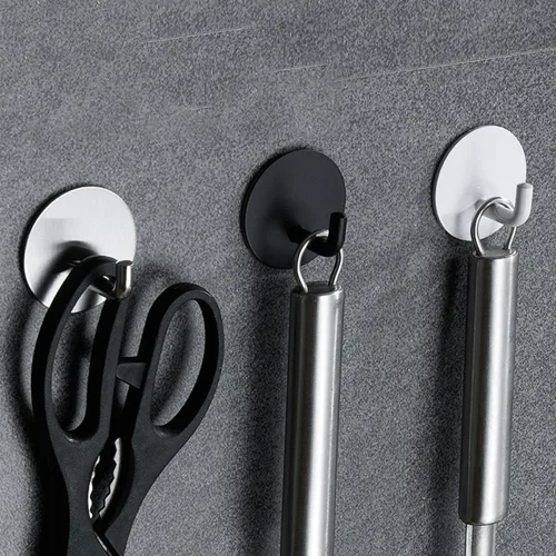 Vista 4 de dophee 5 ganchos de pared autoadhesivos de acero inoxidable negro, adhesivo sin perforación, perchero para colgar toallas, abrigos, ropa, llaves
