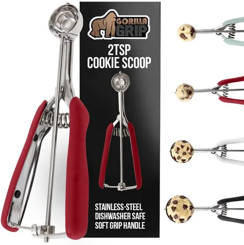 Vista 13 de GORILLA GRIP Cuchara para galletas de acero inoxidable sin BPA, cuchara #60 de 1 cucharada, mango de agarre suave, fácil liberación de alimentos