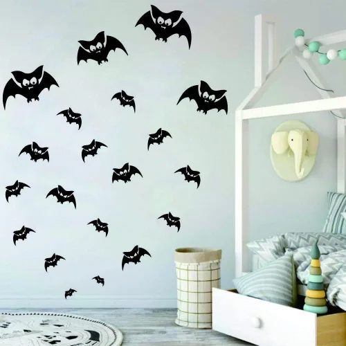 Vista 3 de Pegatina de pared de murciélago de Halloween dispersa silueta de murciélago