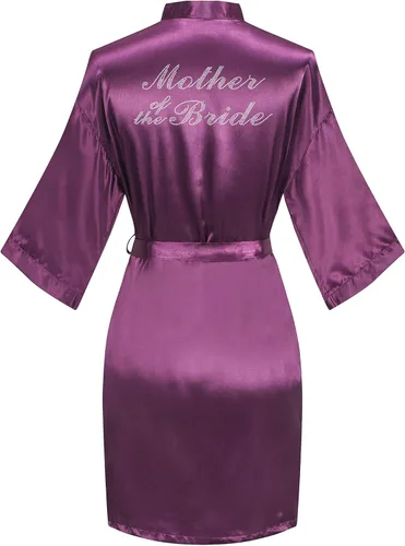 Vista 58 de Bata de boda para mujer, para novia, dama de honor, corta, de satén, kimono, batas de seda para prepararse, fiesta nupcial