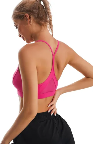 Vista 4 de RUNNING GIRL Brasier deportivo con espalda en Y para mujer, de impacto medio, sin varillas, acolchado, para yoga, camiseta corta para correr