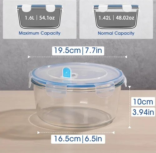 Vista 2 de NUTRIUPS Recipientes de vidrio para preparación de comidas de 54OZ/54.1 fl oz con tapas, contenedores de almacenamiento de alimentos, recipiente