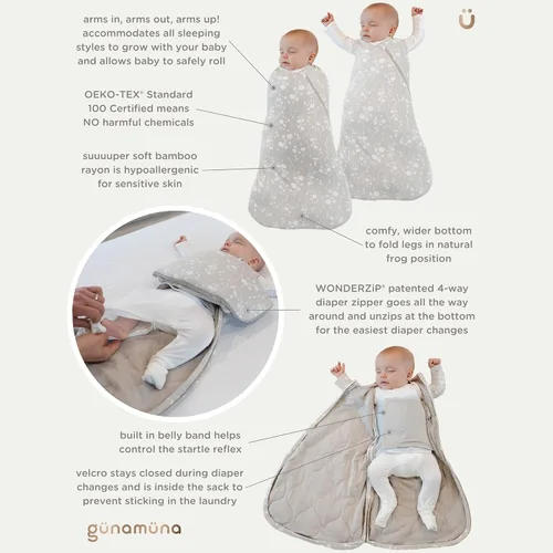 Vista 7 de GUNAMUNA Saco de dormir para bebés y niños pequeños, fácil cambio de pañales, 1.0 TOG