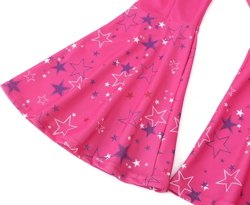 Vista 5 de Disfraz de vaquera para niñas, disfraz de discoteca hippie de los años 70 y 80, disfraz de Halloween, uniforme rosa
