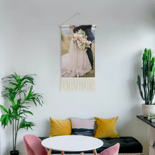 Vista 6 de GUANGSHACORA Cartel de arte de pared colgante de algodón y lino personalizado con imagen texto pintura póster de desplazamiento para decoración