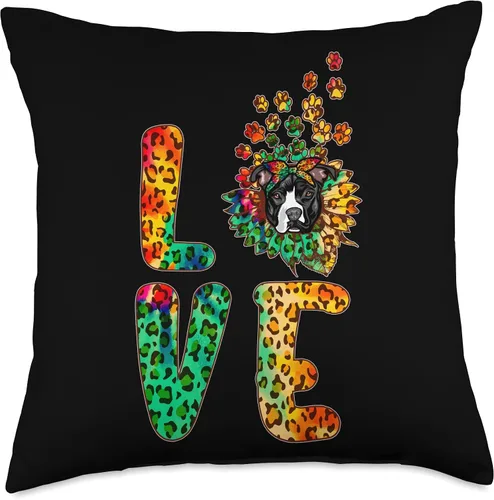Vista 4 de Love Pit Bull Sunflower Tie Dye Leopard Pattern Funny Dog Throw Pillow