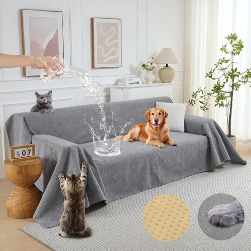 Vista 9 de PuTian Funda de sofá 100% impermeable para perros, antiarañazos, lavable, antideslizante, manta de funda de 2 cojines para sofá silla reclinable