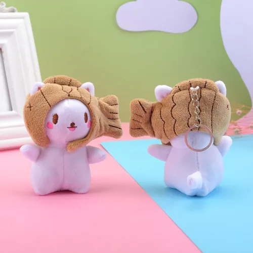 Vista 6 de Señora Niña Lindo Peluche PP Algodón Desmontable Taiyaki Sombrero Gato Llavero De Peluche Creativo Llavero De La Mochila Colgante Llavero