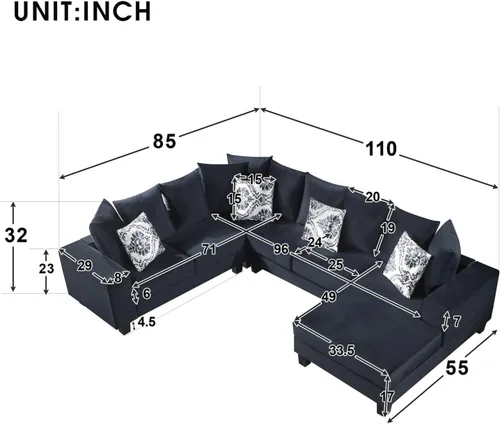 Vista 2 de KEVINSPACE Sofá seccional de 110 pulgadas, sofá en forma de U de 110 pulgadas, sofá de gran tamaño con respaldo cómodo tapizado con sillones dobles