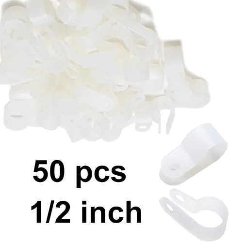 Vista 9 de Paquete de 50 clips para luz de cuerda de 1/2 pulgada, clips para cable y alambre con abrazadera, clips de montaje estilo P con tornillos de acero
