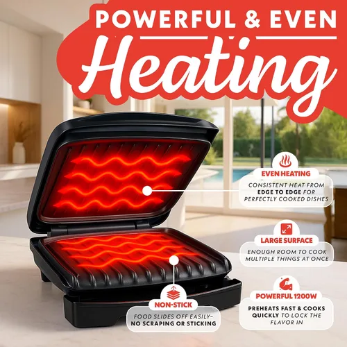 Vista 5 de Gourmia Parrilla interior y panini Maker – 4 porciones de contacto o parrilla abierta, cerámica antiadherente, luz indicadora de precalentamiento
