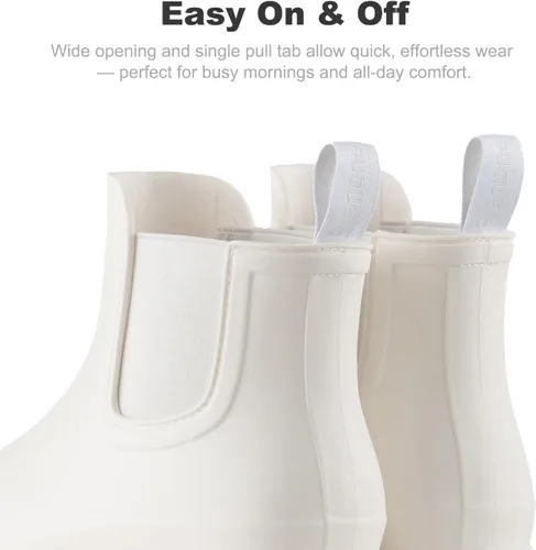 Vista 5 de Planone - Botas cortas de lluvia de ancho amplio para mujer, Chelsea impermeables de moda para mujer, botas de jardín al aire libre mate, botas
