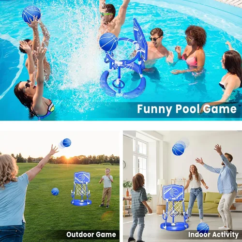 Vista 4 de SpringFlower Aro de baloncesto para piscina con tablero, piscina para niños y adultos, juego de piscina flotante de baloncesto, juguete de piscina