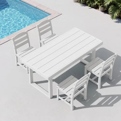 Vista 22 de SERWALL HDPE - Juego de comedor al aire libre para 4, 67 pulgadas, para todo tipo de clima, mesa de comedor y sillas sin brazos para terraza Negro