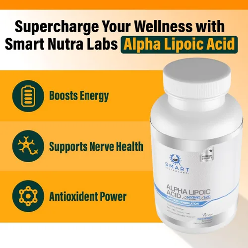 Vista 5 de Ácido alfa lipoico de 600 mg por porción, 240 cápsulas veganas, sin gluten, ALA puro sin OMG, apoya la energía y el antioxidante