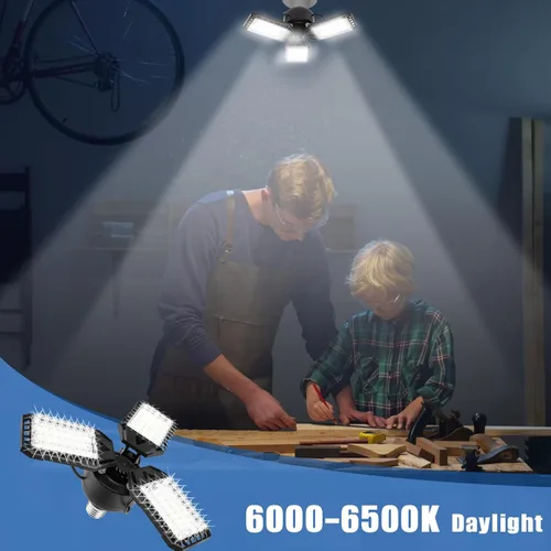 Vista 6 de Aoretic Luces LED para garaje, 1 paquete de 80 W, 8000 lm 6500 K, luz LED de tienda con 3 paneles deformables, luz de granero de sótano, luces