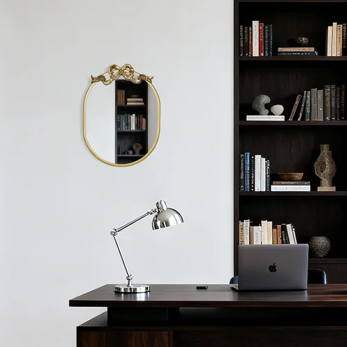 Vista 4 de SANY DAYO HOME Espejo ovalado con marco de metal dorado de 16 x 12 pulgadas para colgar en la pared, con lazo decorativo, moderno espejo de cristal