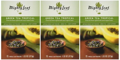 Vista 3 de Té verde tropical de Mighty Leaf, 15 bolsas de hoja entera de 1.32 onzas