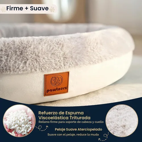 Vista 4 de Cama Redonda en Forma de Dona para Perros – Camas Ortopédicas de Lujo para Perros con Espuma Viscoelástica – Cama de Mascotas con Bulto Calmante