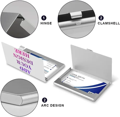 Vista 4 de 1-100 tarjeteros de aluminio personalizados para hombres, diseño de tu logotipo, nombre, foto, tarjeta de visita protectora de gran capacidad