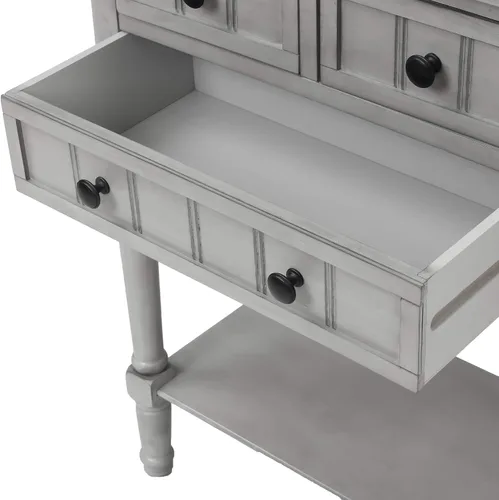 Vista 5 de Aparador de mesa de sofá de consola estrecha con 3 cajones de almacenamiento y estante inferior para sala de estar, entrada/pasillo Gris desteñido