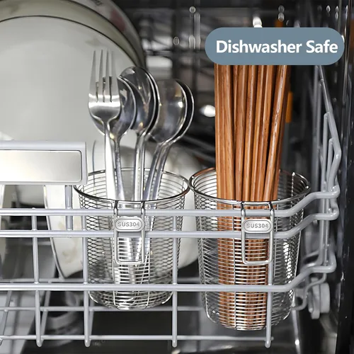 Vista 5 de Escurridor de platos, cesta de drenaje de cocina de acero inoxidable, estante compacto para secar utensilios de lavavajillas, accesorio para colgar