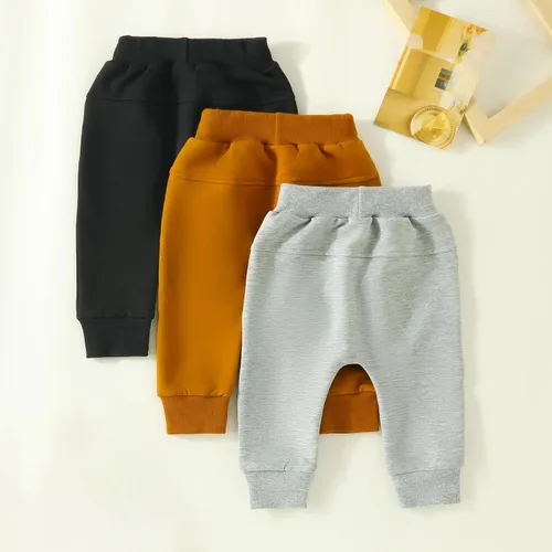 Vista 3 de XIAXAIXU Baby Boys 3 Pack Solid Terry Active Harem Joggers PantsToddler Casual Athletic Drawstring Bottoms Sweatpants