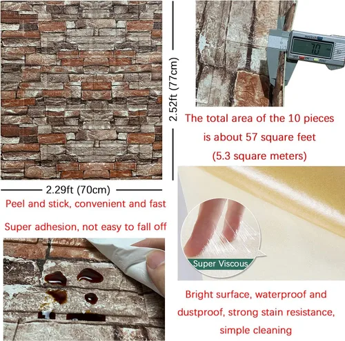 Vista 5 de Yutianli Paneles de pared autoadhesivos 3D de 7 mm de grosor anticolisión, 10 unidades, 57 pies cuadrados, panel de pared de espuma antigua, paneles