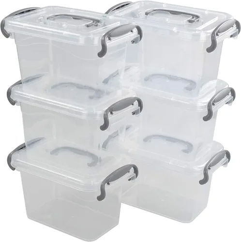Vista 7 de Caja de almacenamiento de plástico de 1.8 L, paquete de 6 contenedores de almacenamiento transparentes con tapas