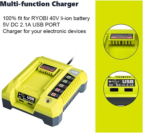 Vista 3 de Cargador de 40 V para batería Ryobi, cargador de batería de iones de litio Hipoke OP4015 OP4026 OP4026A OP4030 OP4040 OP4050 OP4050A OP4060 OP40261