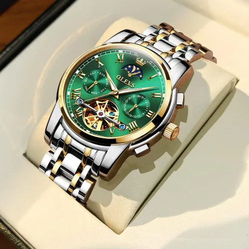 Vista 2 de OLEVS Tourbillon - Reloj automático para hombre, reloj mecánico de cuerda automática de lujo para hombre, relojes de vestir de acero inoxidable