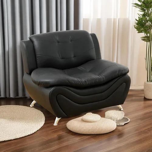 Vista 19 de A Ainehome Moderno juego de muebles de sala de estar de piel sintética, sofá modular de 6 asientos con sofá biplaza y silla (negro)