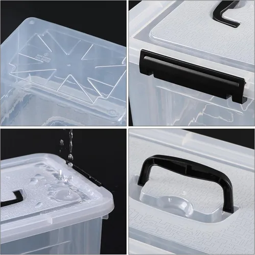 Vista 5 de Wekioger - Paquete de 4 cubos transparentes con tapa de 12 cuartos de galón, caja de almacenamiento con asa