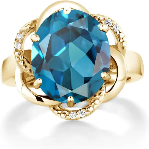 Vista 2 de Gem Stone King Anillo de plata chapado en oro amarillo de 18 quilates con topacio azul de Londres de 6,07 quilates
