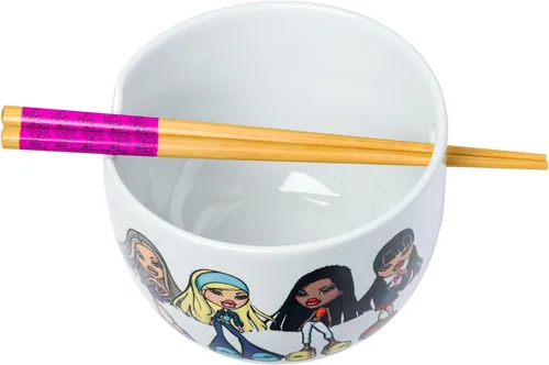 Vista 2 de Silver Buffalo Bratz - Tazón de cerámica para ramen con palillos con Cloe, Jade, Yasmin y Sasha, 20 onzas